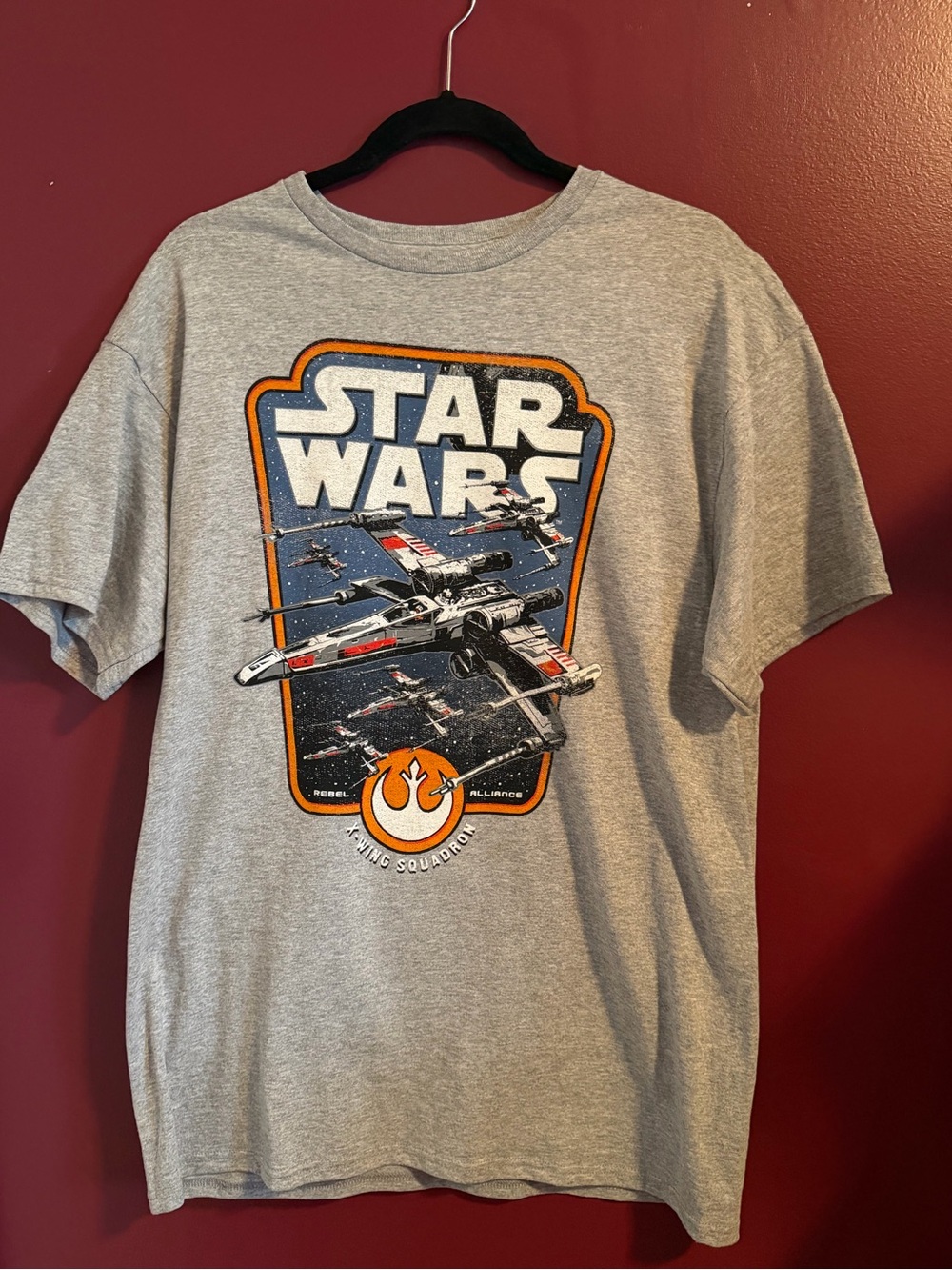 NWT Fifth Sun Grey Star Wars X-Wing Graphic Tee w/ Orange & Blue Accents Large